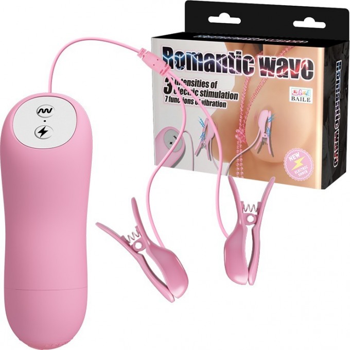 BAILE ROMANTIC WAVE зажимы для сосков с вибро и электростимуляцией BI-014648